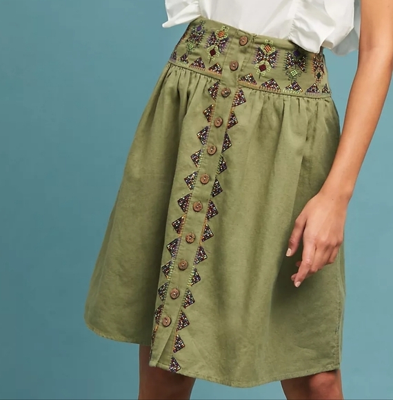 Maeve Antropologi Embroidered Utility Skirt 0 - Picture 1 of 6
